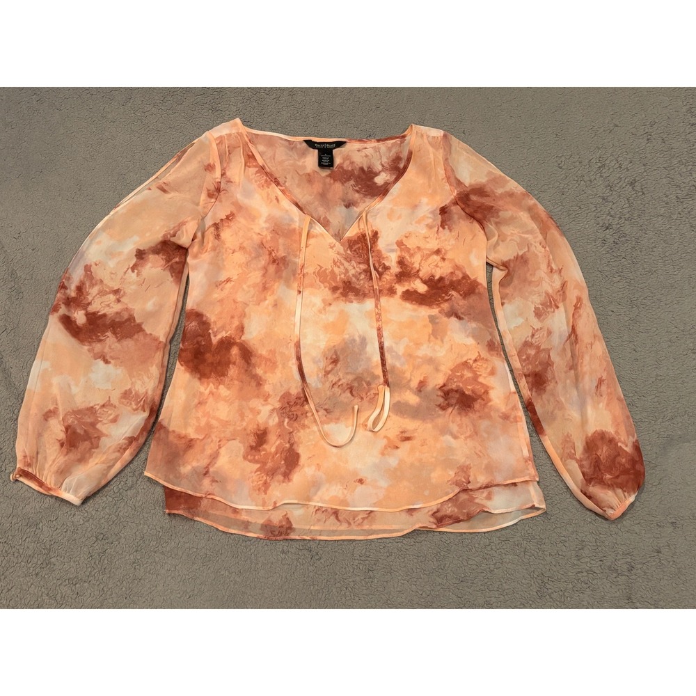 White House Black Market Orange Marble Tie Dye Cold Shoulder Blouse Size 0